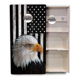 Black & White Eagle Flag Cornhole Boards - Professional Tournament Series Cornhole Solutions
