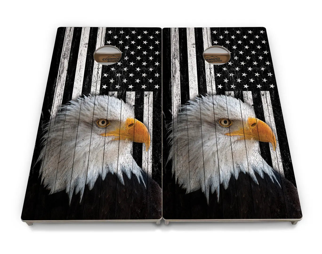 Black & White Eagle Flag Cornhole Boards - Professional Tournament Series Cornhole Solutions
