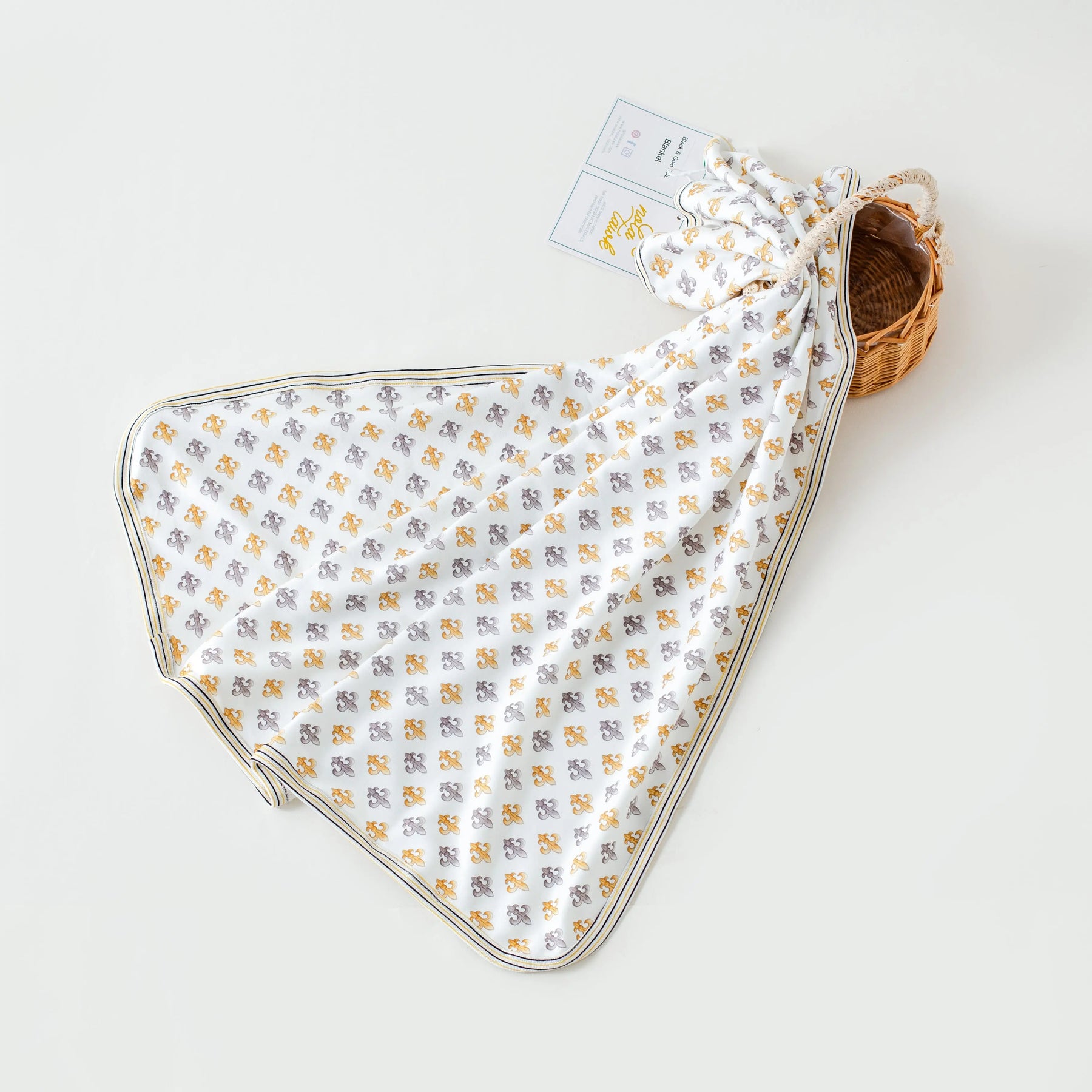 Black and Gold Fleur de Lis Organic Cotton Baby Blanket Nola Tawk