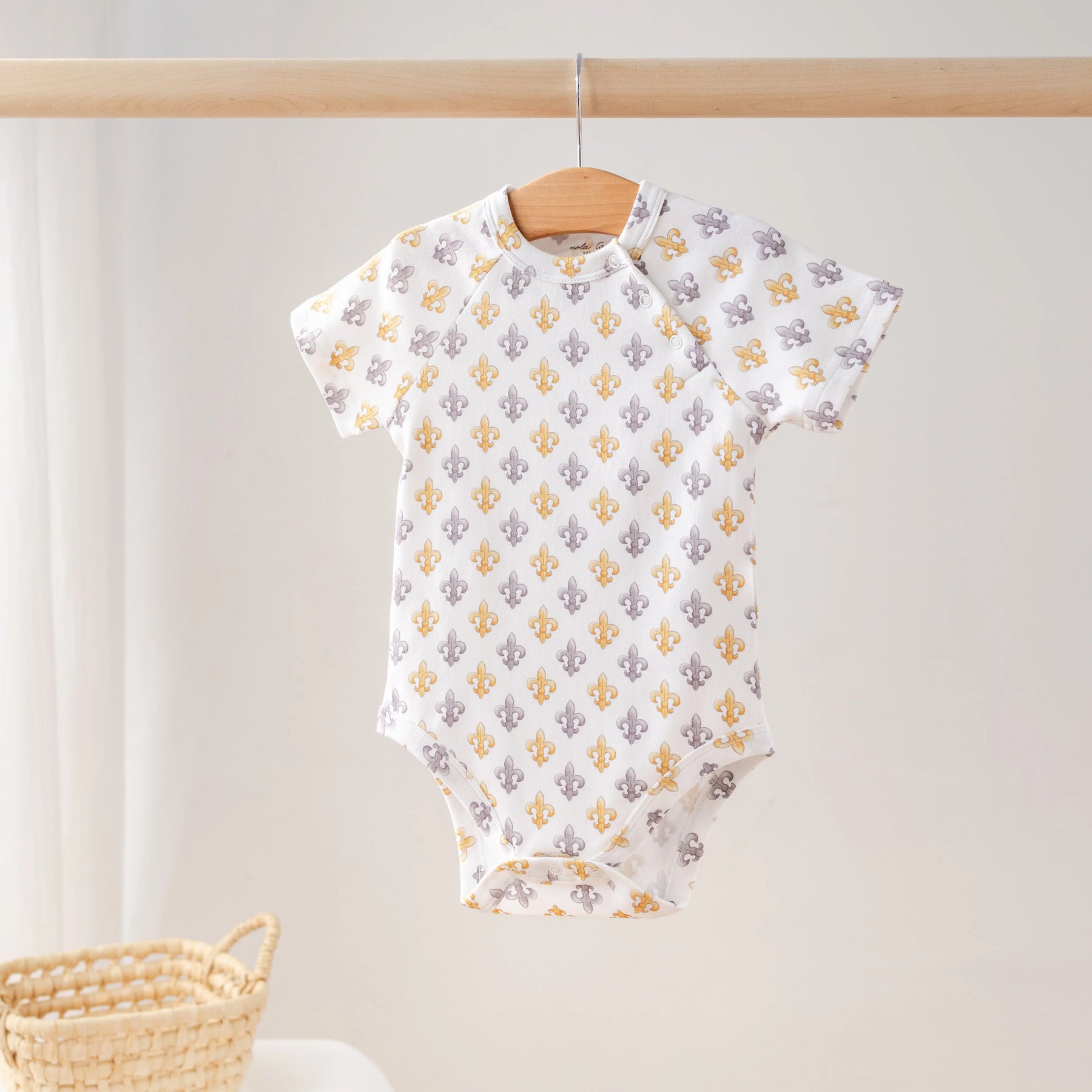 Black and Gold Fleur de Lis Organic Cotton Onesie Nola Tawk