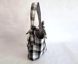Black and White Buffalo Plaid Tote Bag – Handmade Farmhouse Shoulder Bag, Neutral Everyday Purse, Gingham Market Tote Maypop House Designs