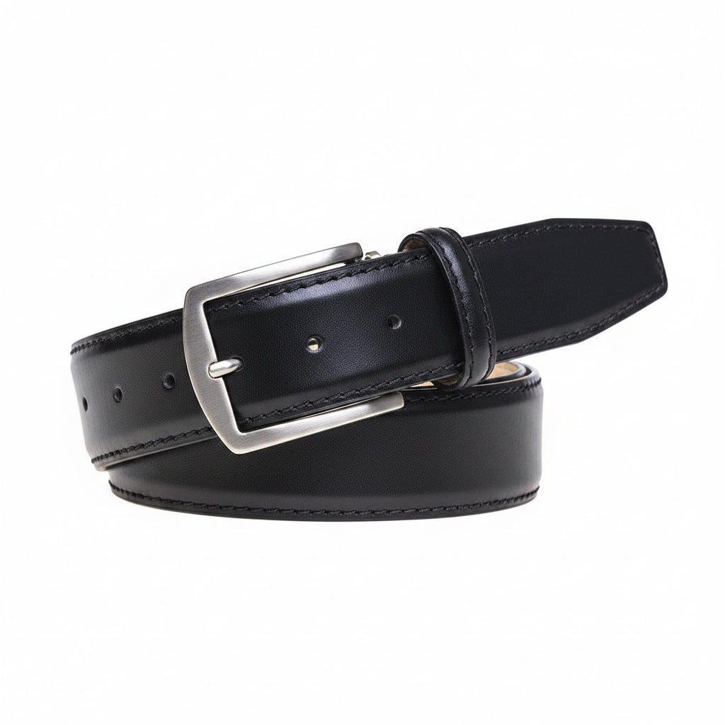 Black Italian Smooth Calf Leather Belt by Roger Ximenez: Bespoke Belts and Leather Accessories, handmade leather goods detail photo 5