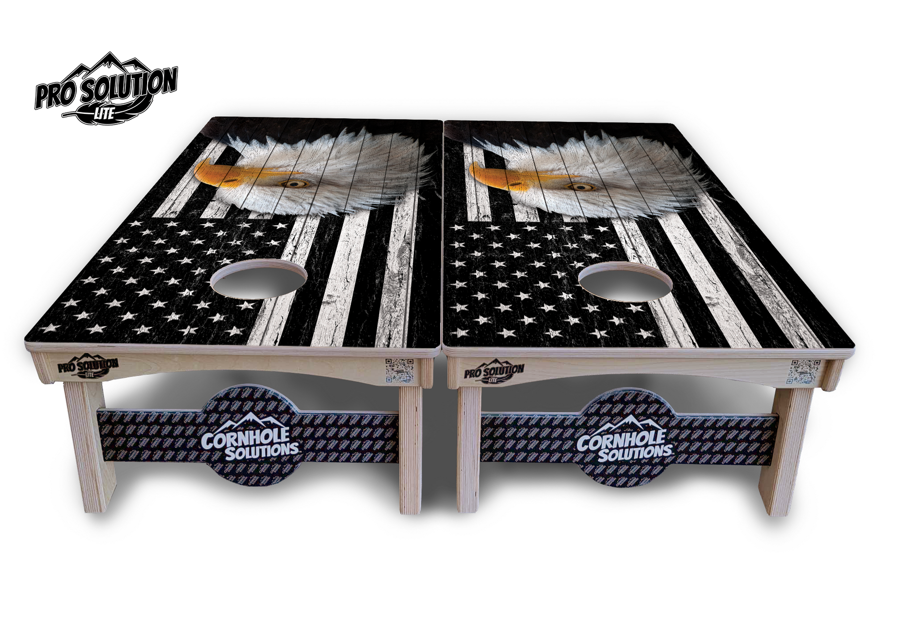 Black & White Eagle Flag Cornhole Boards - Pro Solution Lite Series Cornhole Solutions