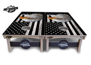 Black & White Eagle Flag Cornhole Boards - Pro Solution Lite Series Cornhole Solutions