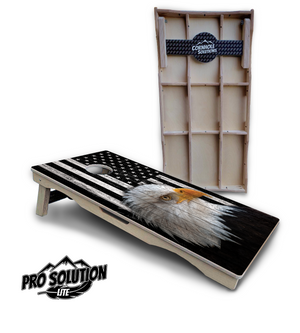 Black & White Eagle Flag Cornhole Boards - Pro Solution Lite Series Cornhole Solutions