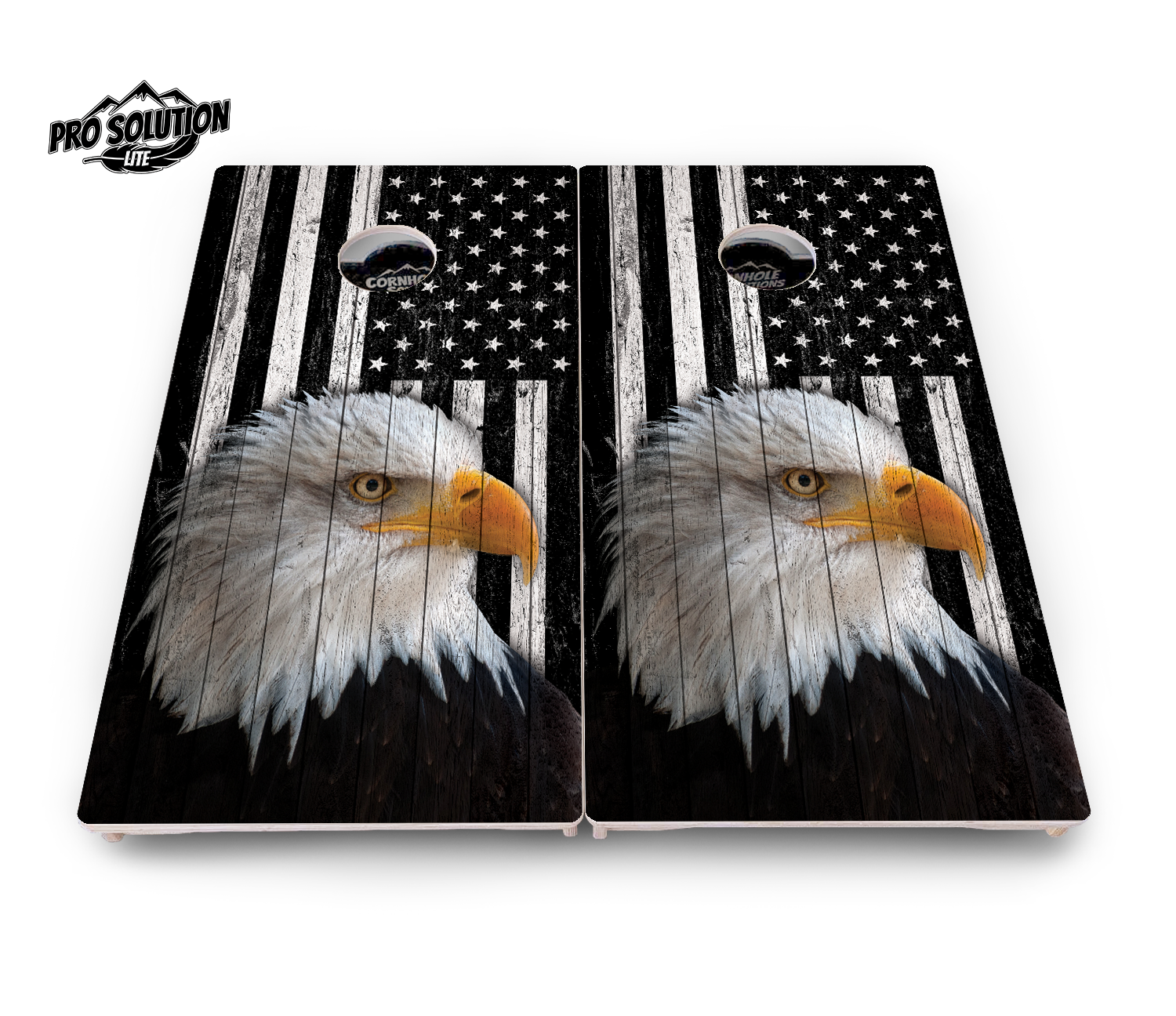 Black & White Eagle Flag Cornhole Boards - Pro Solution Lite Series Cornhole Solutions