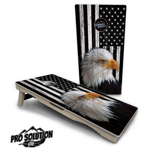 Black & White Eagle Flag Cornhole Boards - Pro Solution Lite Series Cornhole Solutions