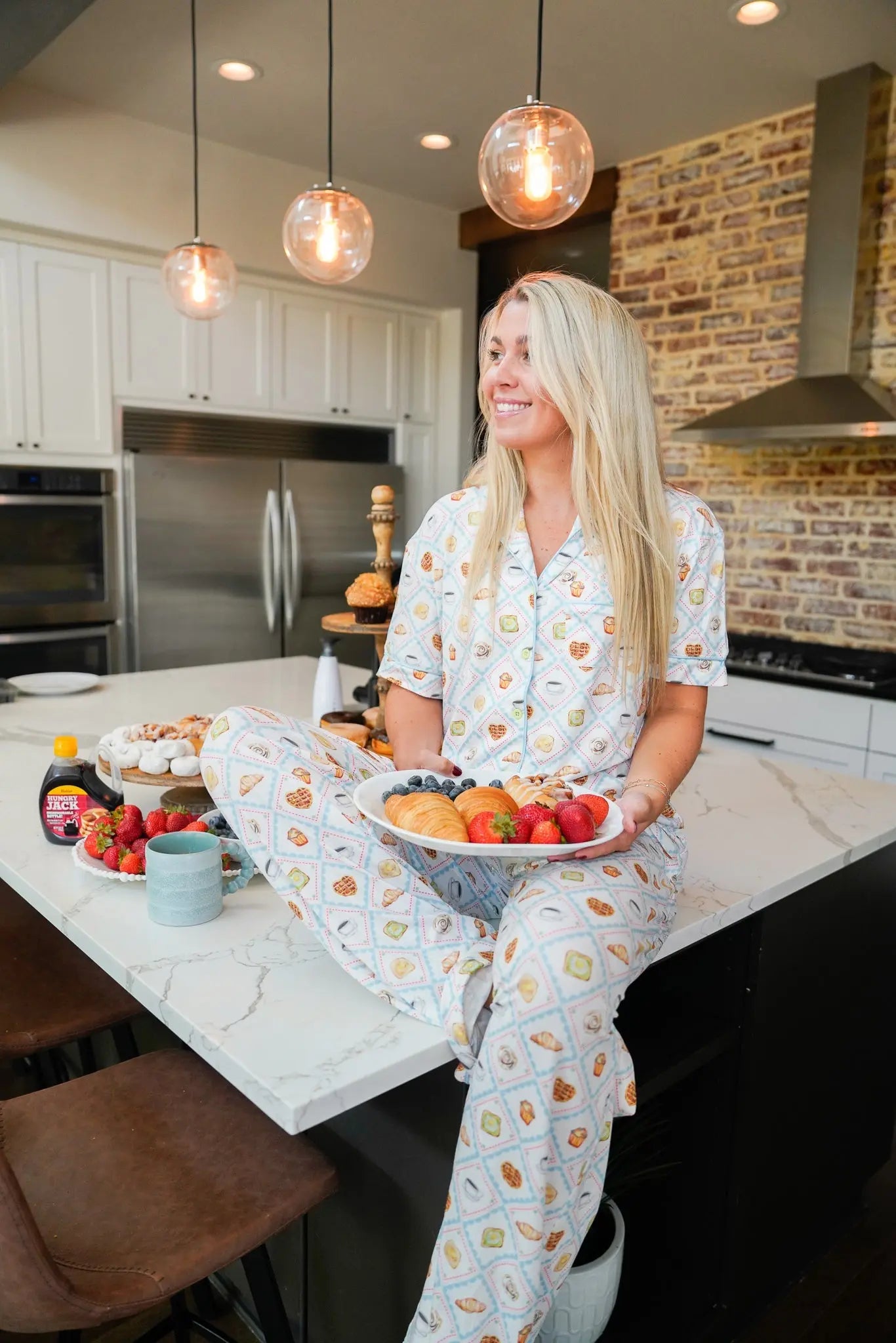 Blue Breakfast - Short Sleeve + Pant Pajama Set by KenzKustomz, Southern food gift detail photo 2