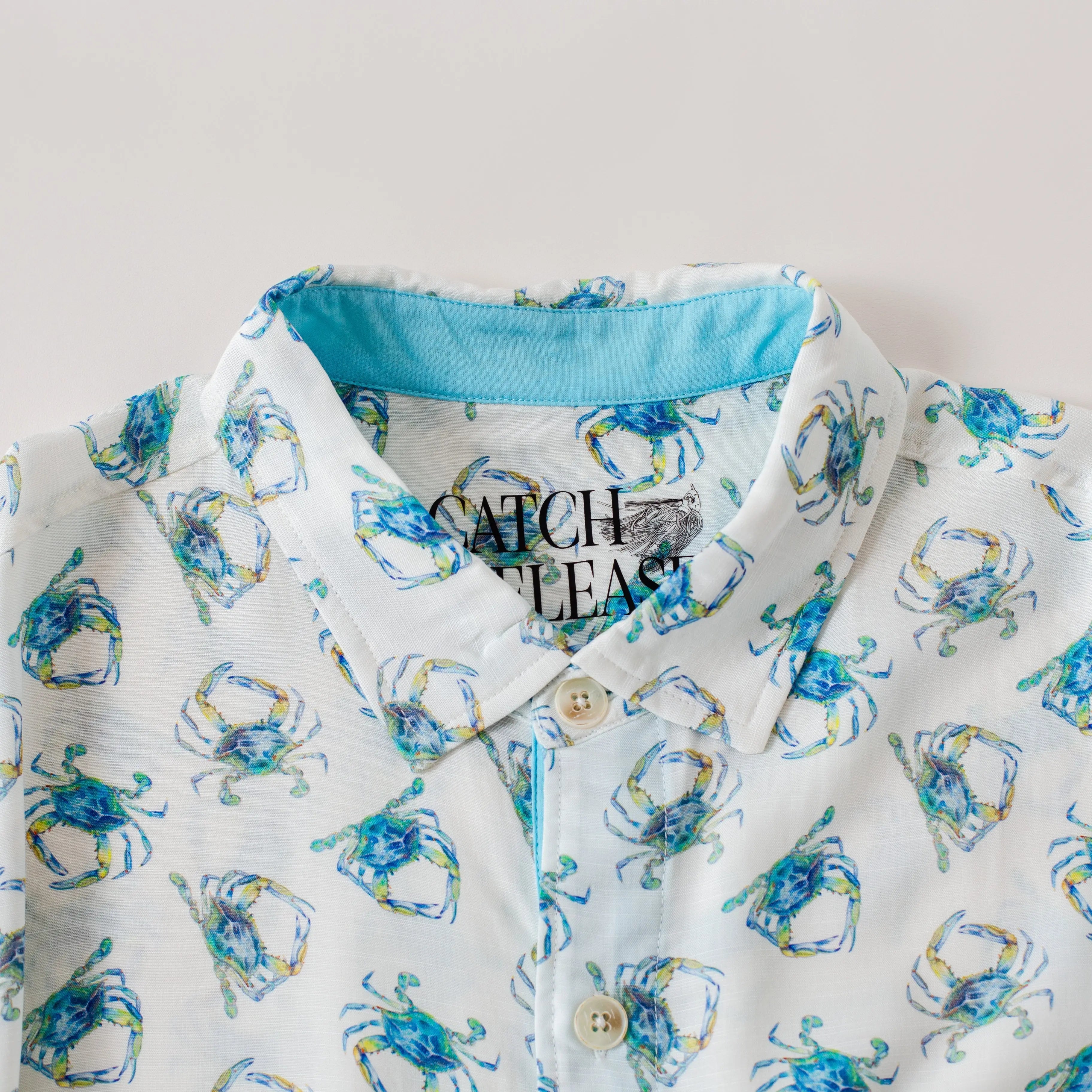 Blue Crabs Men's Festival Shirt by Nola Tawk, Southern lifestyle apparel detail photo 2