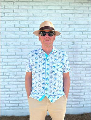 Blue Crabs Men's Festival Shirt by Nola Tawk, Southern lifestyle apparel detail photo 6