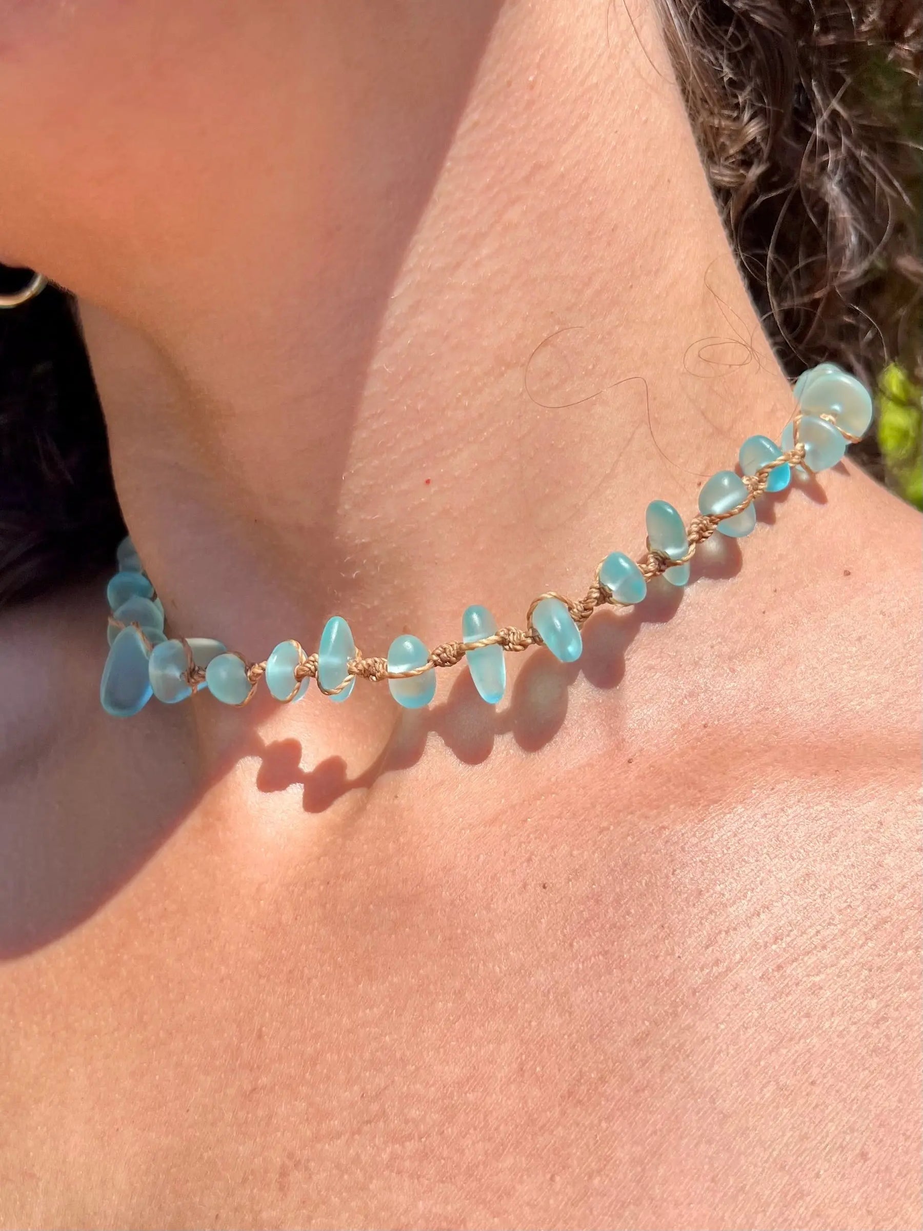 Blue Sea Glass Necklace by HALT, handmade jewelry main product photo