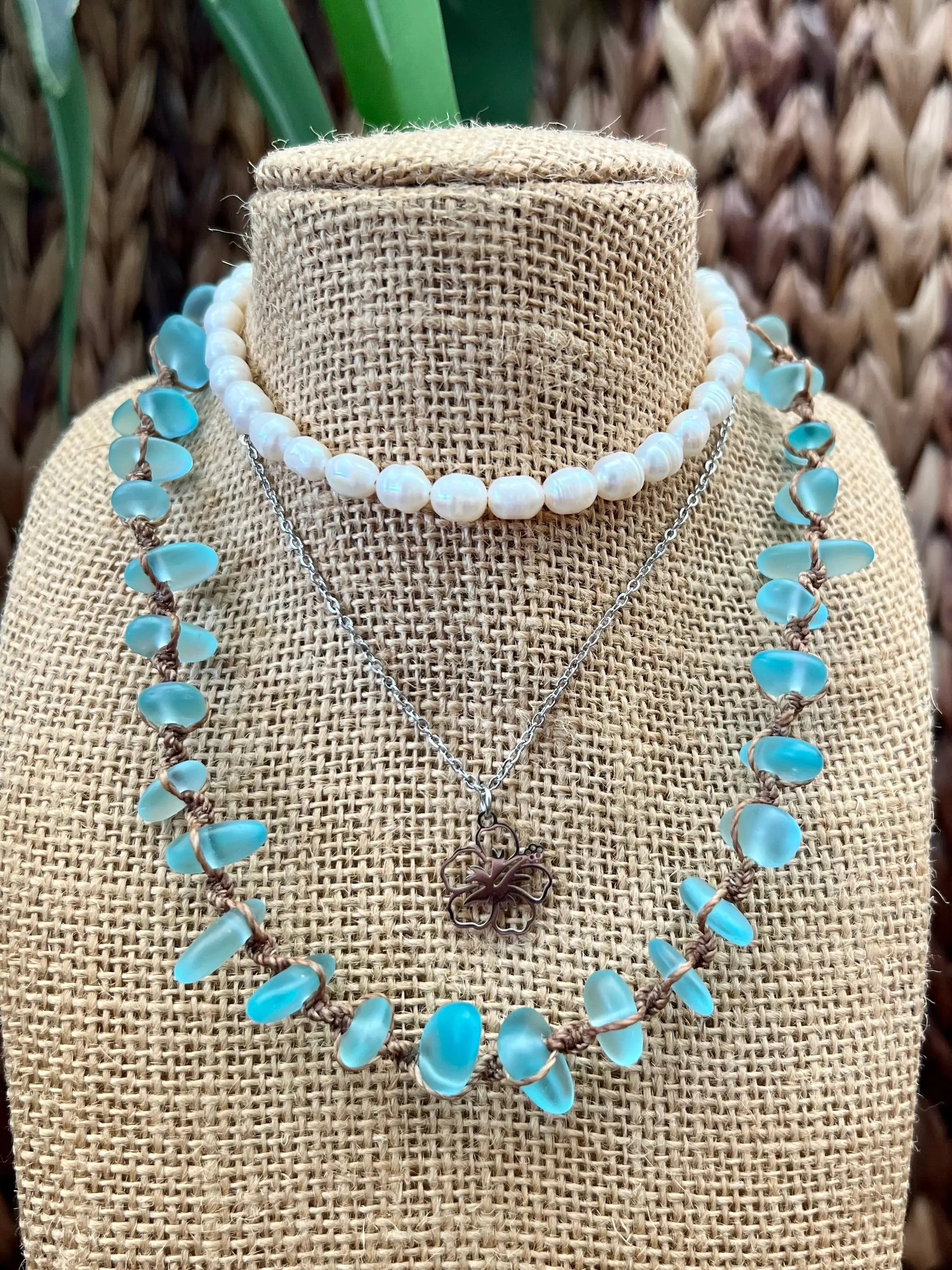 Blue Sea Glass Necklace HALT