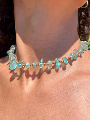 Blue Sea Glass Necklace by HALT, handmade jewelry detail photo 4