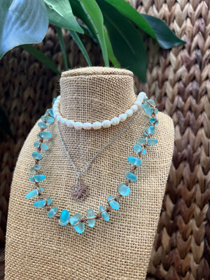 Blue Sea Glass Necklace by HALT, handmade jewelry detail photo 5