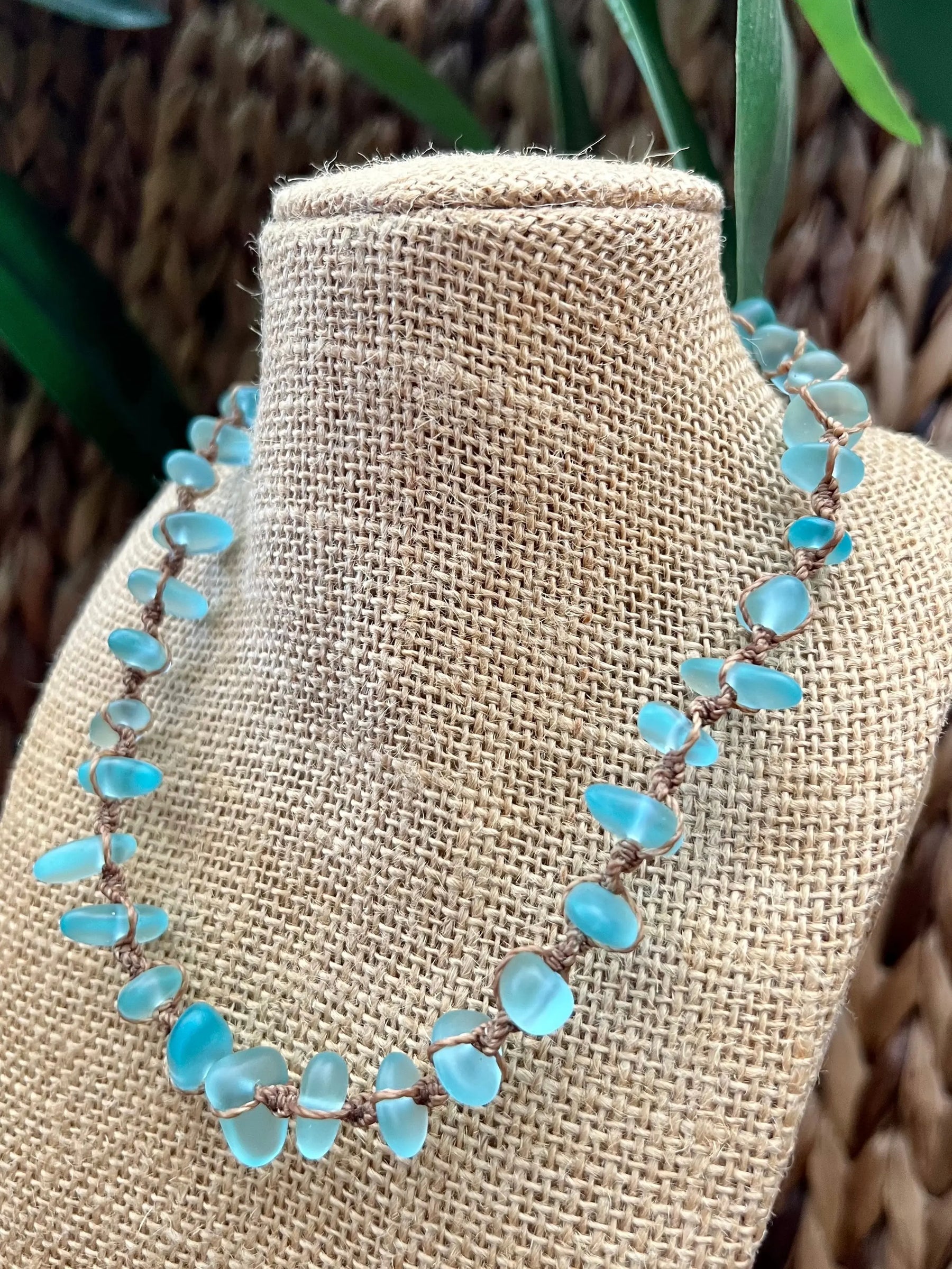 Blue Sea Glass Necklace by HALT, handmade jewelry detail photo 6