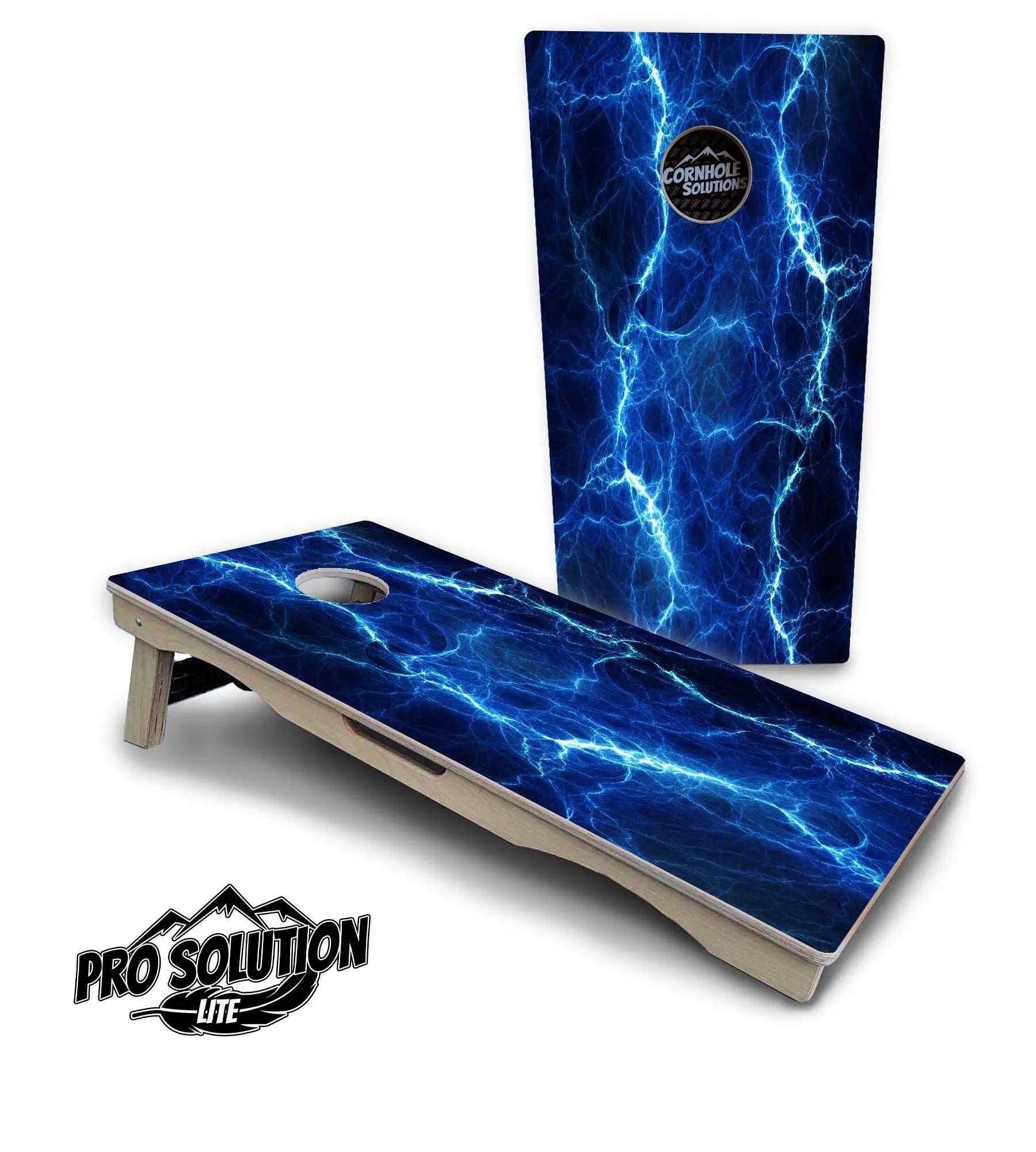 Blue & Green Lightning Cornhole Boards - Pro Solution Lite Series by Cornhole Solutions, custom cornhole board main product photo