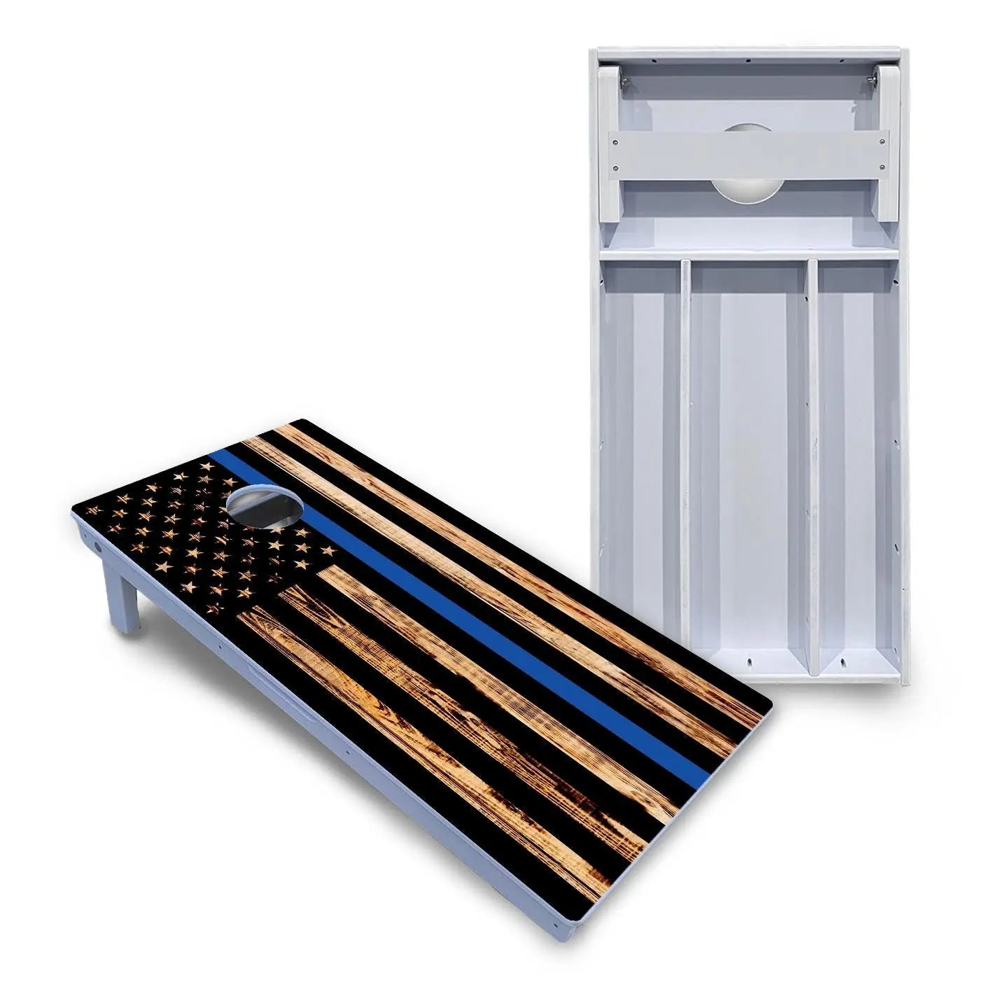 Blue & Red Line Burnt Flag Cornhole Boards - All Weather Series Cornhole Solutions