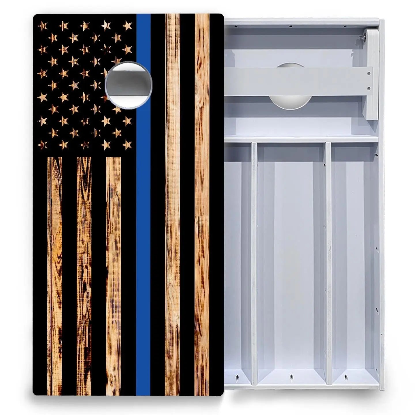 Blue & Red Line Burnt Flag Cornhole Boards - All Weather Series Cornhole Solutions
