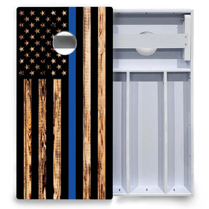 Blue & Red Line Burnt Flag Cornhole Boards - All Weather Series Cornhole Solutions