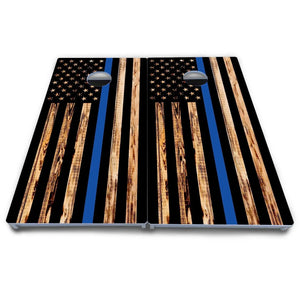 Blue & Red Line Burnt Flag Cornhole Boards - All Weather Series Cornhole Solutions