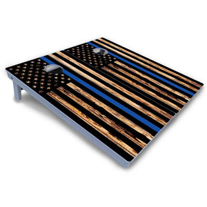 Blue & Red Line Burnt Flag Cornhole Boards - All Weather Series Cornhole Solutions
