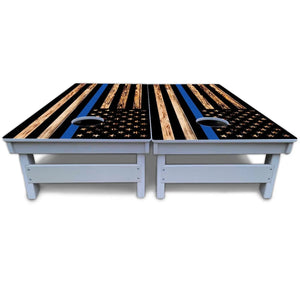 Blue & Red Line Burnt Flag Cornhole Boards - All Weather Series Cornhole Solutions