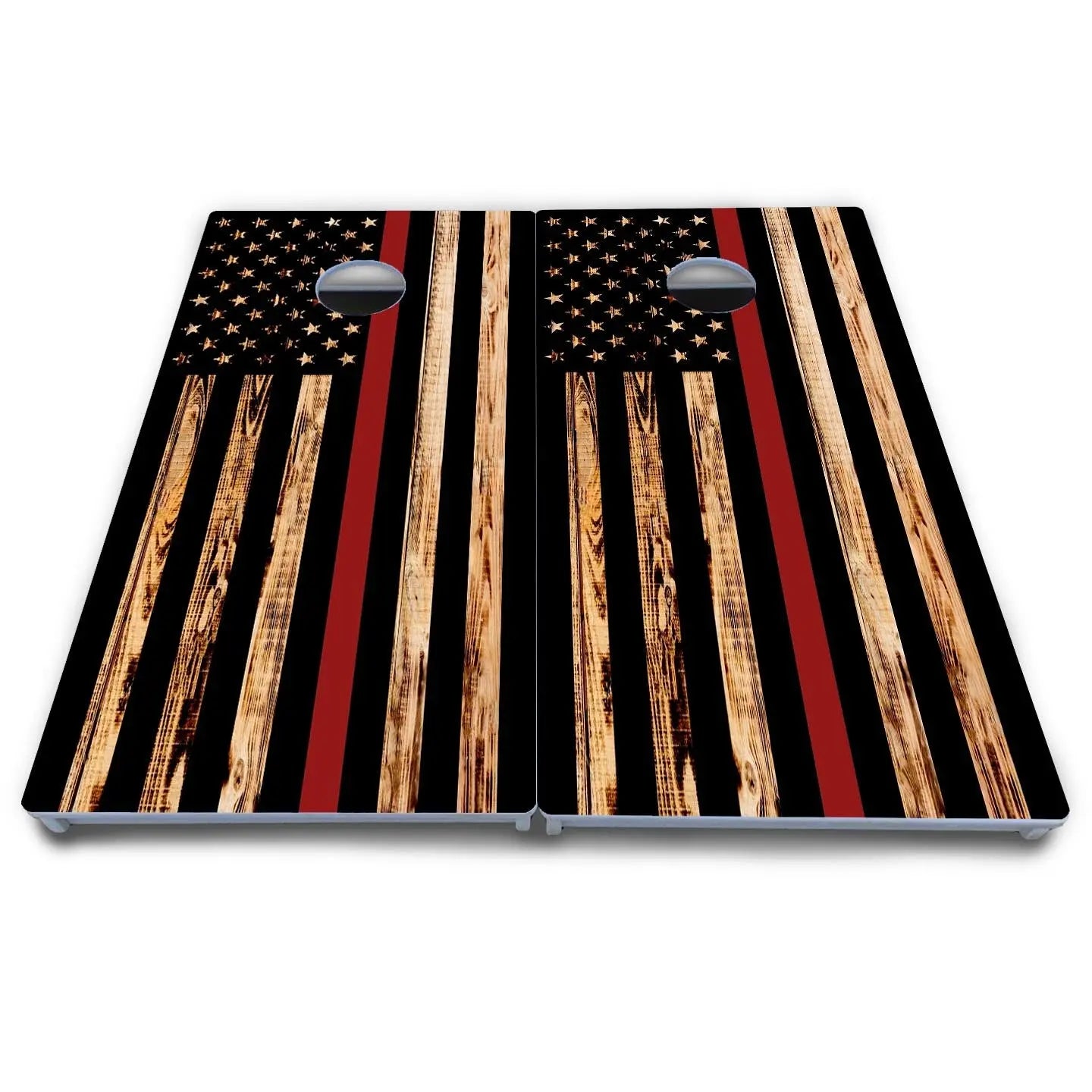 Blue & Red Line Burnt Flag Cornhole Boards - All Weather Series Cornhole Solutions