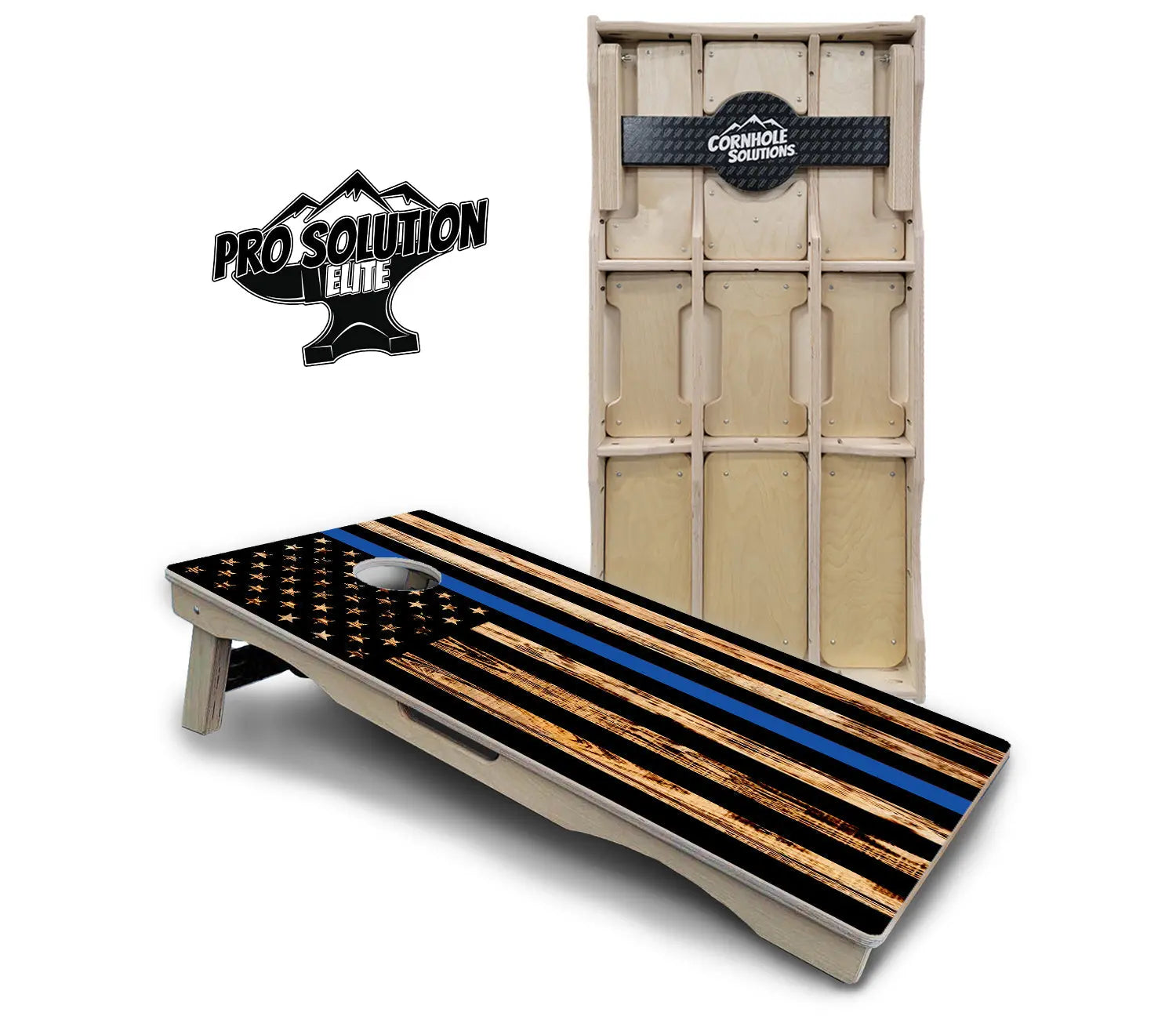 Blue & Red Line Burnt Flag Cornhole Boards - Pro Solution Elite Series by Cornhole Solutions, custom cornhole board detail photo 2