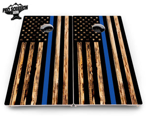 Blue & Red Line Burnt Flag Cornhole Boards - Pro Solution Elite Series by Cornhole Solutions, custom cornhole board detail photo 5