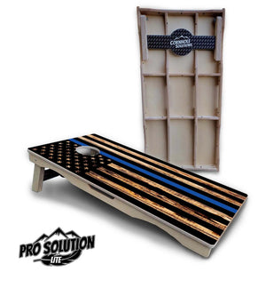 Blue & Red Line Burnt Flag Cornhole Boards - Pro Solution Lite Series