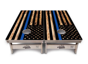 Blue & Red Line Burnt Flag Cornhole Boards - Professional Tournament Series by Cornhole Solutions, custom cornhole board detail photo 4