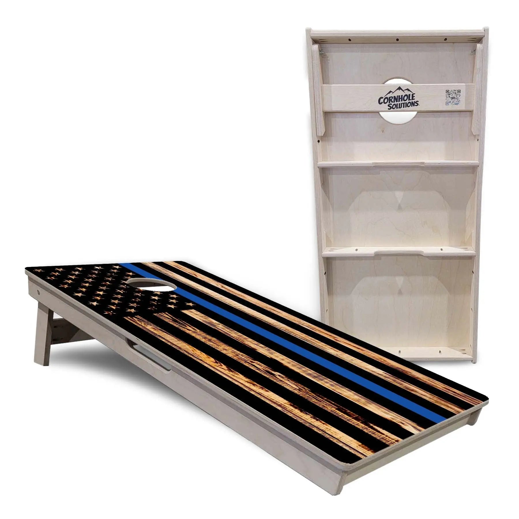 Blue & Red Line Burnt Flag Cornhole Boards - Professional Tournament Series by Cornhole Solutions, custom cornhole board detail photo 7