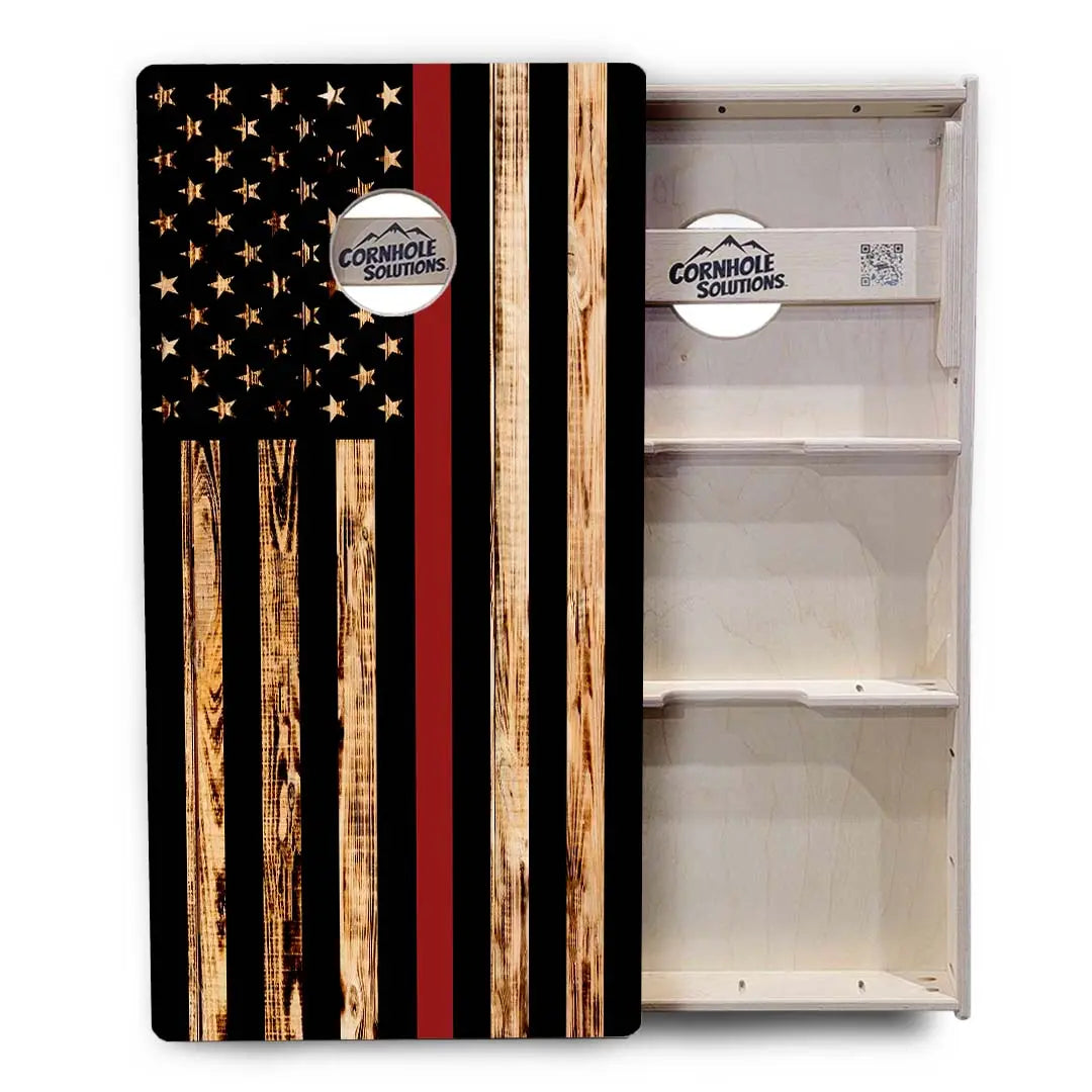 Blue & Red Line Burnt Flag Cornhole Boards - Professional Tournament Series by Cornhole Solutions, custom cornhole board detail photo 10