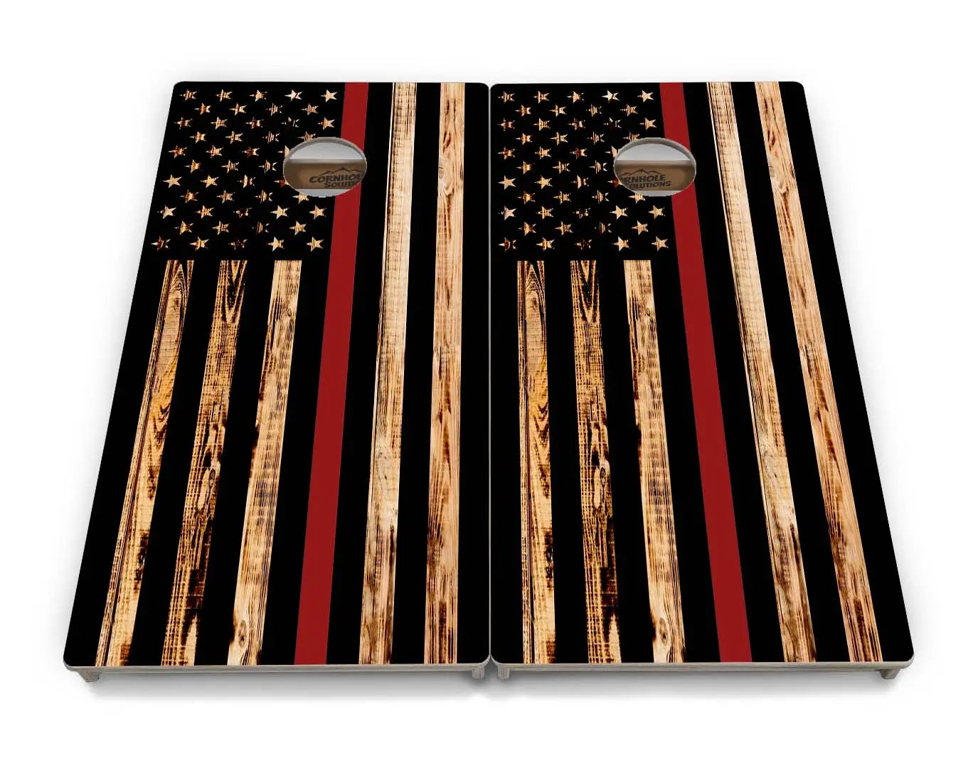 Blue & Red Line Burnt Flag Cornhole Boards - Professional Tournament Series by Cornhole Solutions, custom cornhole board detail photo 12