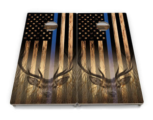 Blue & Red Line Burnt Flag Deer & Fish Cornhole Boards - Professional Tournament Series Cornhole Solutions