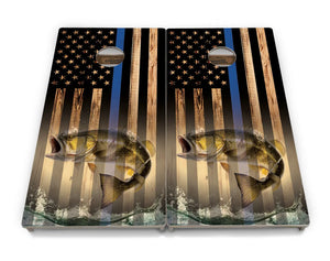 Blue & Red Line Burnt Flag Deer & Fish Cornhole Boards - Professional Tournament Series Cornhole Solutions
