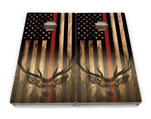 Blue & Red Line Burnt Flag Deer & Fish Cornhole Boards - Professional Tournament Series Cornhole Solutions