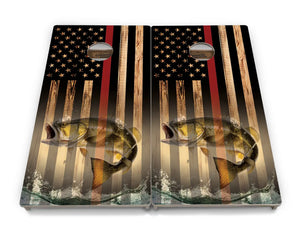 Blue & Red Line Burnt Flag Deer & Fish Cornhole Boards - Professional Tournament Series Cornhole Solutions