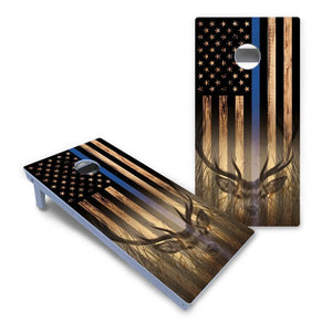 Blue & Red Line Deer & Fish Flag Cornhole Boards - All Weather Series by Cornhole Solutions, custom cornhole board detail photo 2