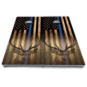 Blue & Red Line Deer & Fish Flag Cornhole Boards - All Weather Series by Cornhole Solutions, custom cornhole board detail photo 5