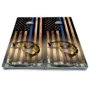 Blue & Red Line Deer & Fish Flag Cornhole Boards - All Weather Series by Cornhole Solutions, custom cornhole board detail photo 7