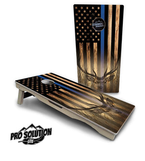 Blue & Red Line Deer & Fish Flag Cornhole Boards - Pro Solution Lite Series Cornhole Solutions