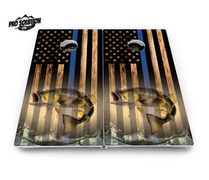 Blue & Red Line Deer & Fish Flag Cornhole Boards - Pro Solution Lite Series Cornhole Solutions