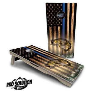 Blue & Red Line Deer & Fish Flag Cornhole Boards - Pro Solution Lite Series Cornhole Solutions