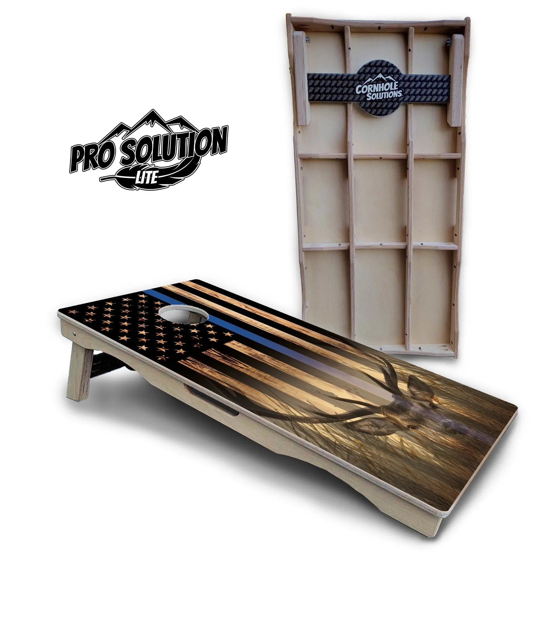 Blue & Red Line Deer & Fish Flag Cornhole Boards - Pro Solution Lite Series Cornhole Solutions