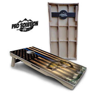 Blue & Red Line Deer & Fish Flag Cornhole Boards - Pro Solution Lite Series Cornhole Solutions