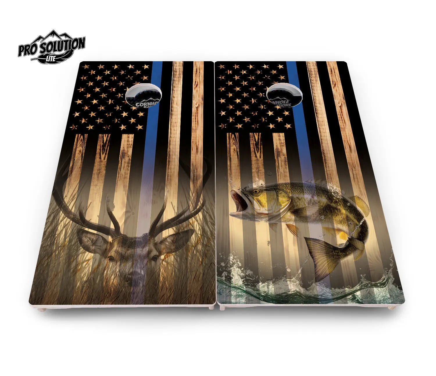 Blue & Red Line Deer & Fish Flag Cornhole Boards - Pro Solution Lite Series Cornhole Solutions