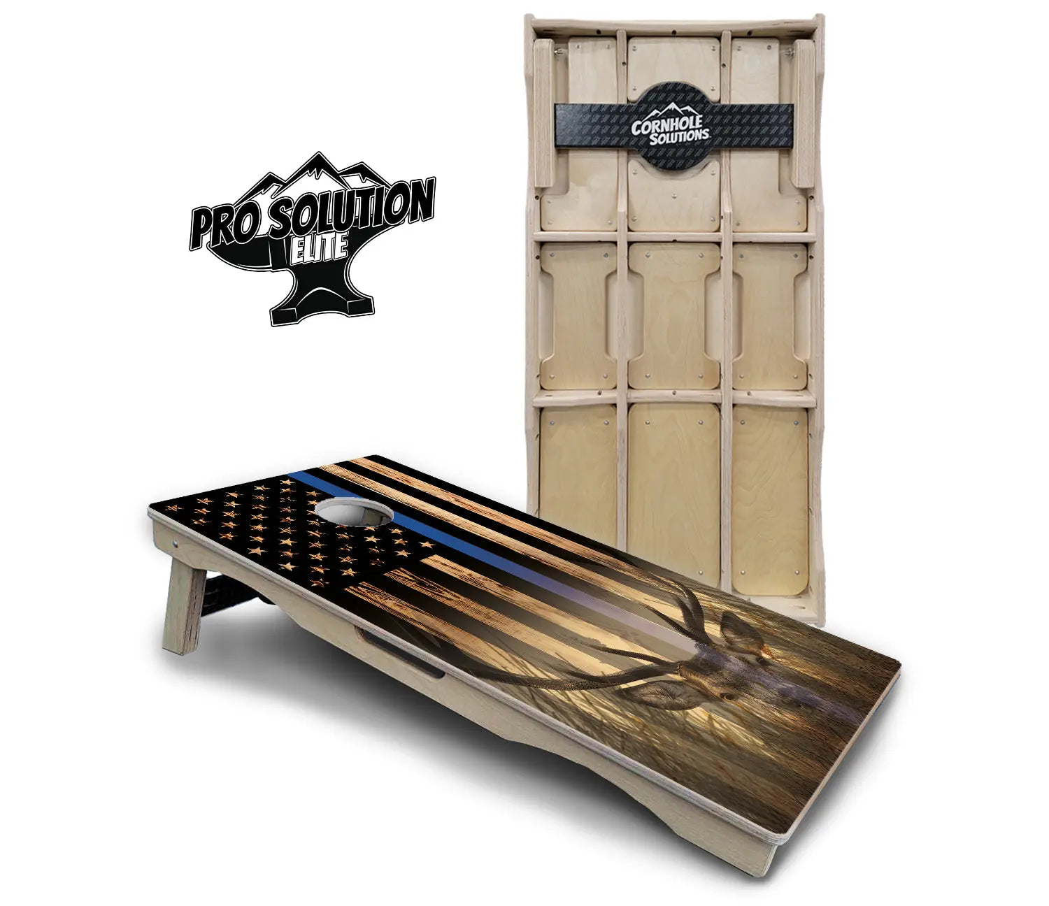 Blue & Red Line Flag Deer & Fish Flag Cornhole Boards - Pro Solution Elite Series by Cornhole Solutions, custom cornhole board detail photo 2