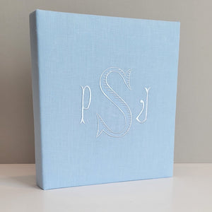 Baby Memory Book - Blue Linen (w/o Bow)