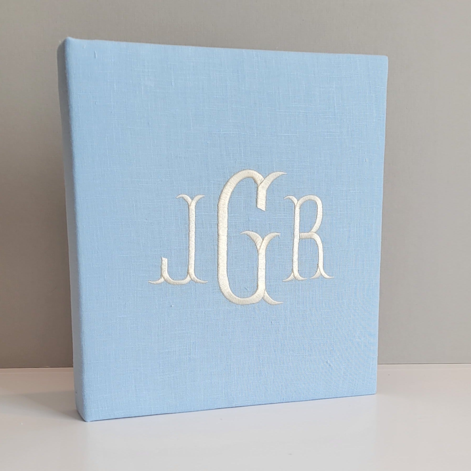 Blue linen handmade baby memory book without bow by AP Creations